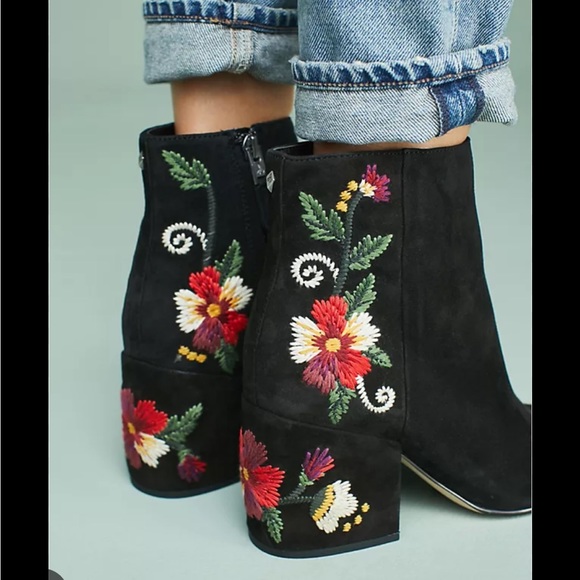 Sam Edelman Floral, Embroidered, Suede + Leather Heel Booties - Picture 3 of 13